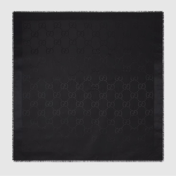 Gucci Black Patterned Scarf GG Unisex - Picture 2 of 4
